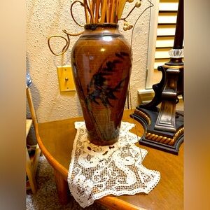 Vintage Large Brown and Black Ceramic Vase